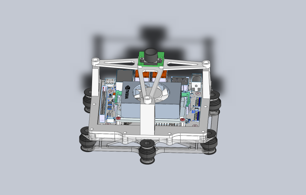 Prototype 2 quadcopter CAD assembly, front view